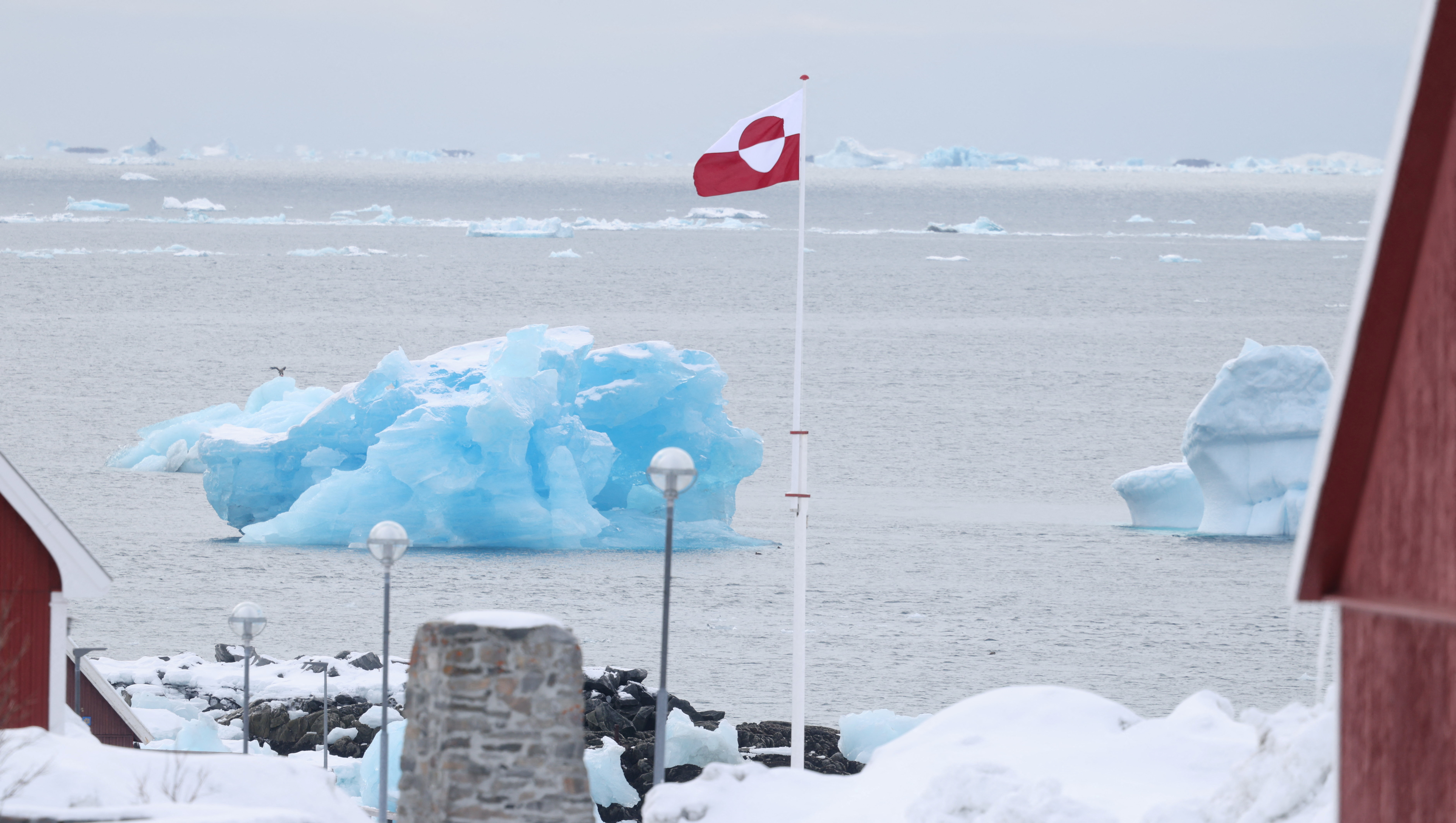 A view of the Greenlandic flag in Greenland's capital Nuuk