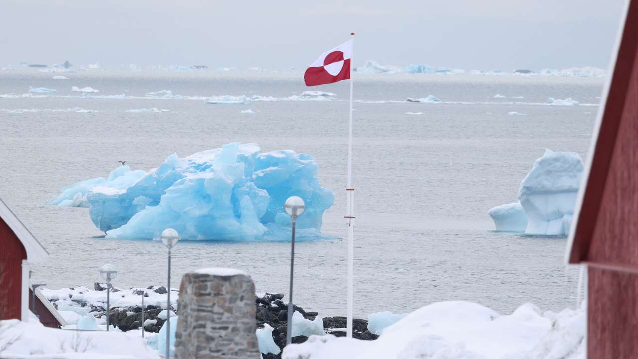 A view of the Greenlandic flag in Greenland's capital Nuuk