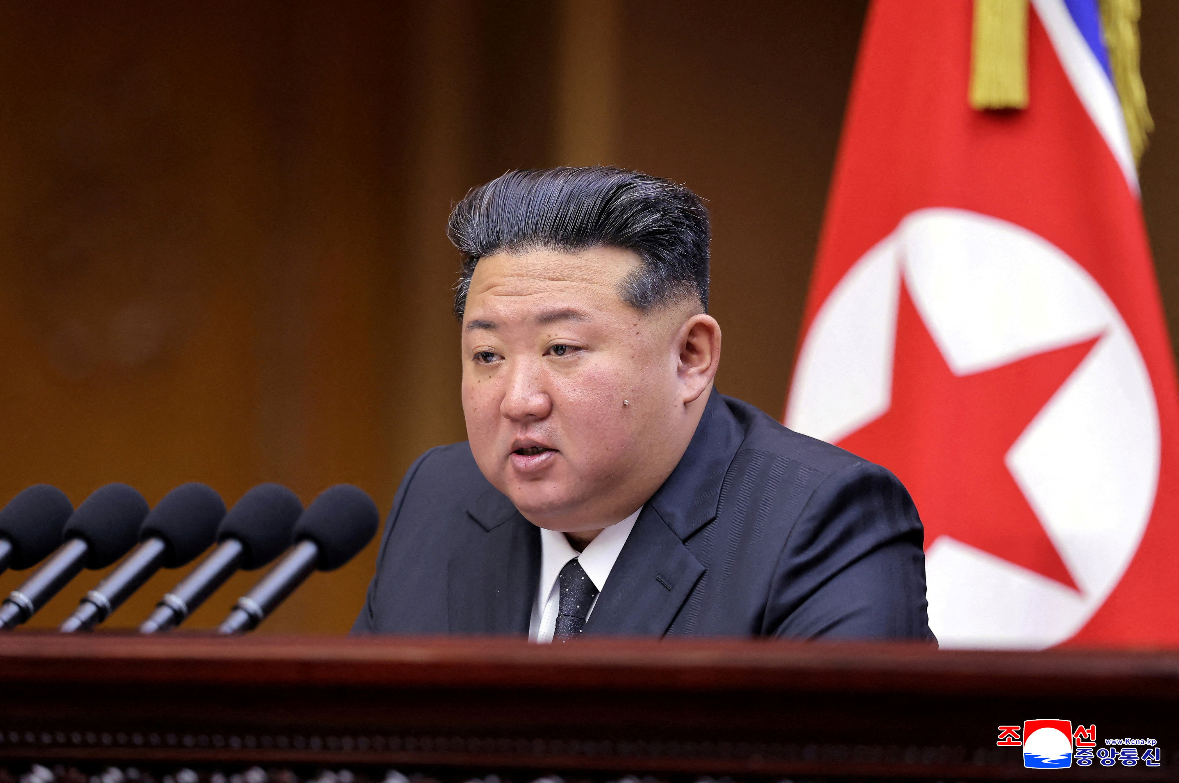 FILE PHOTO: North Korean leader Kim Jong Un speaks during a meeting of the Supreme People's Assembly in Pyongyang