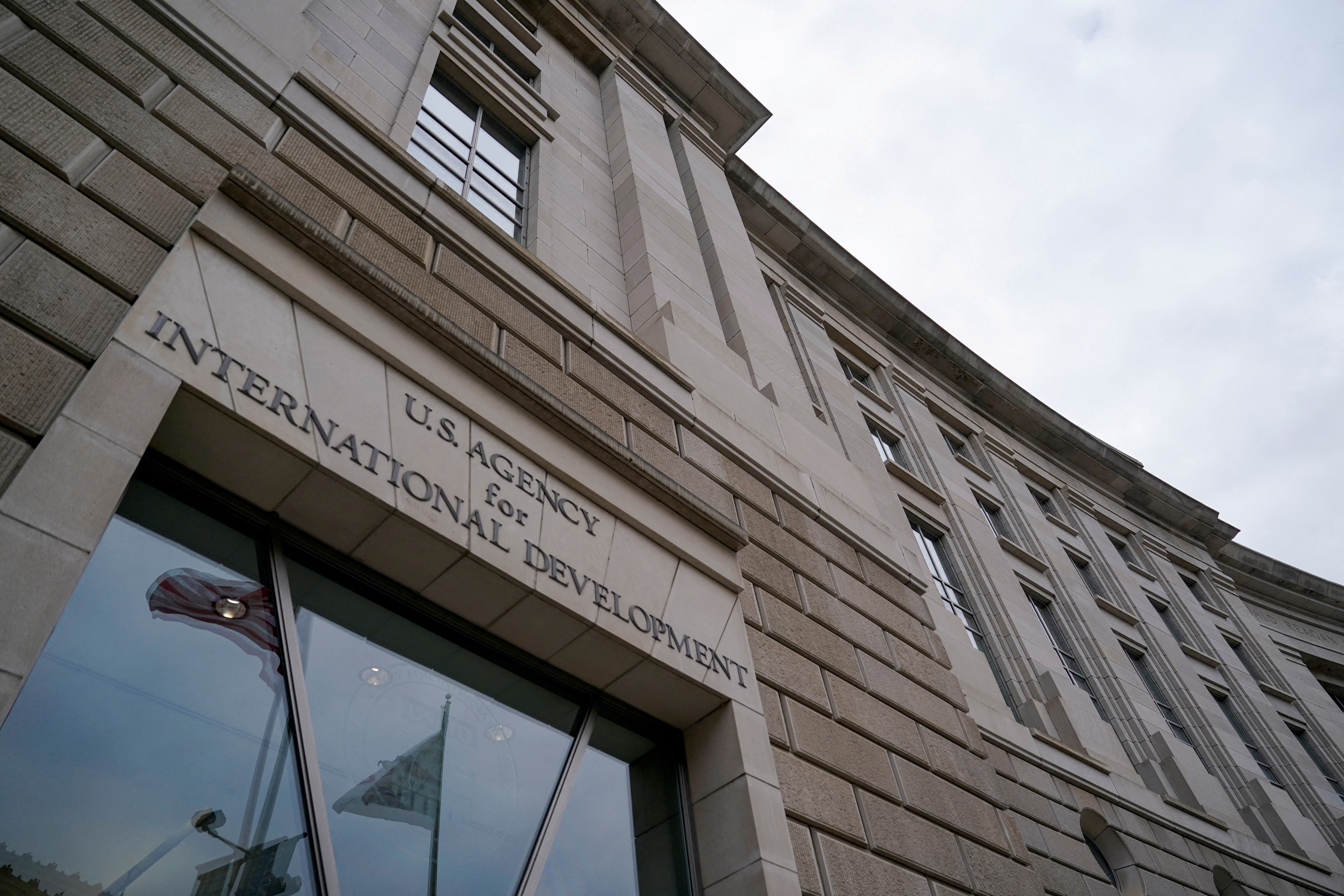 The USAID building sits closed to employees after a memo was issued advising agency personnel to work remotely, in Washington