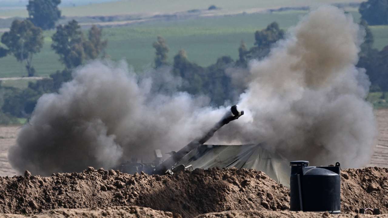 An artillery unit fires towards Gaza