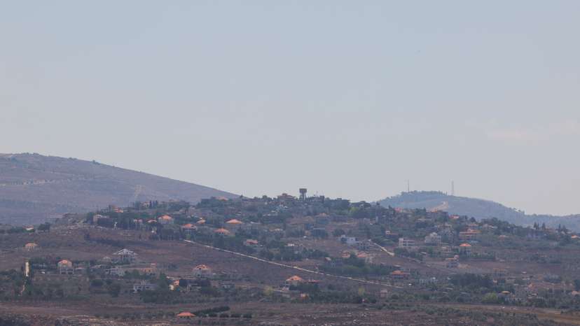 A general view shows villages near the Lebanese-Israeli border, as pictured through a balcony in Kamel Mroue's house, in Yohmor, Nabatieh governorate