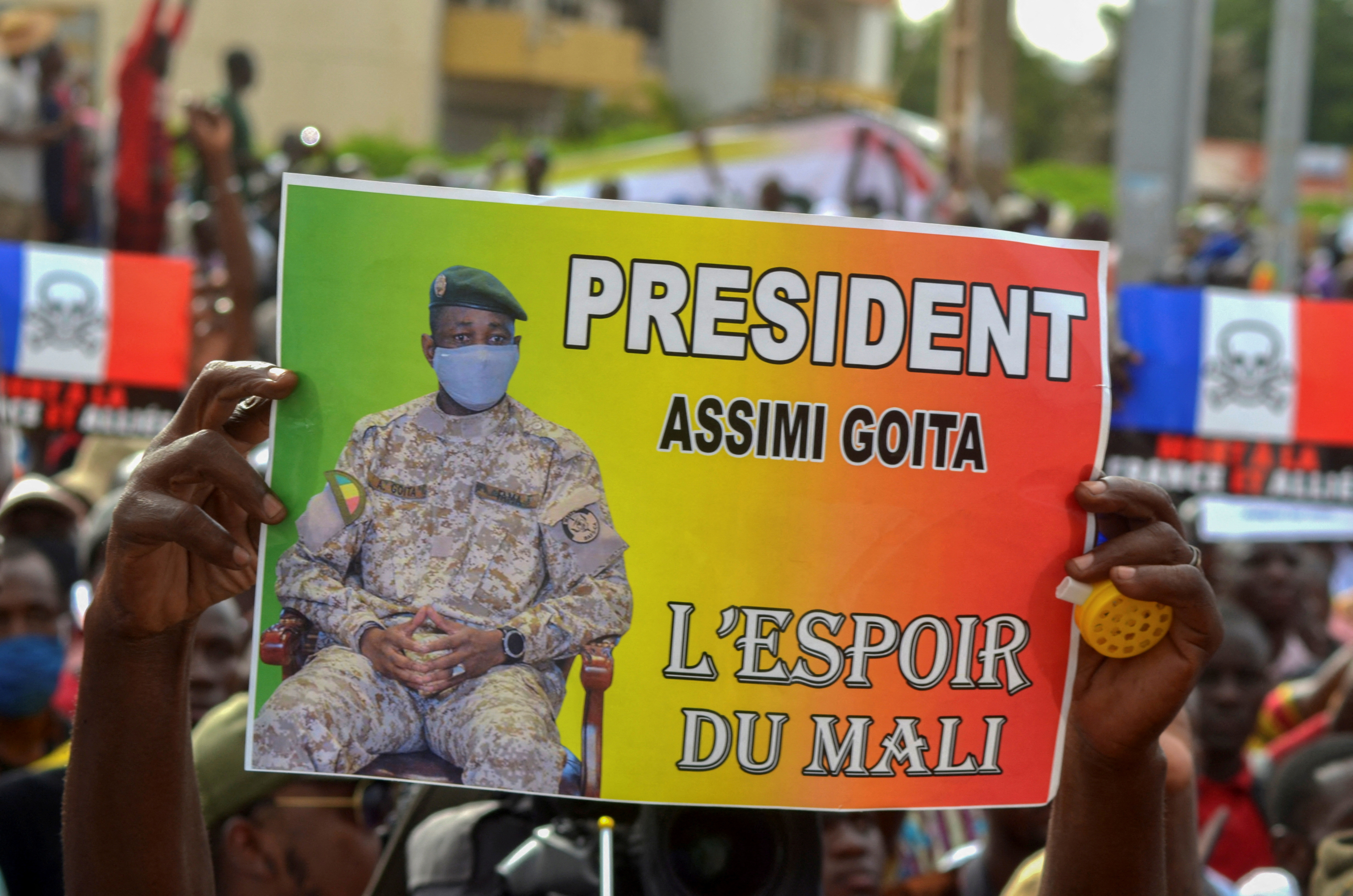 FILE PHOTO: Supporters of Mali's M5-RFP opposition coalition, gather during a rally at the Independence Square in Bamako