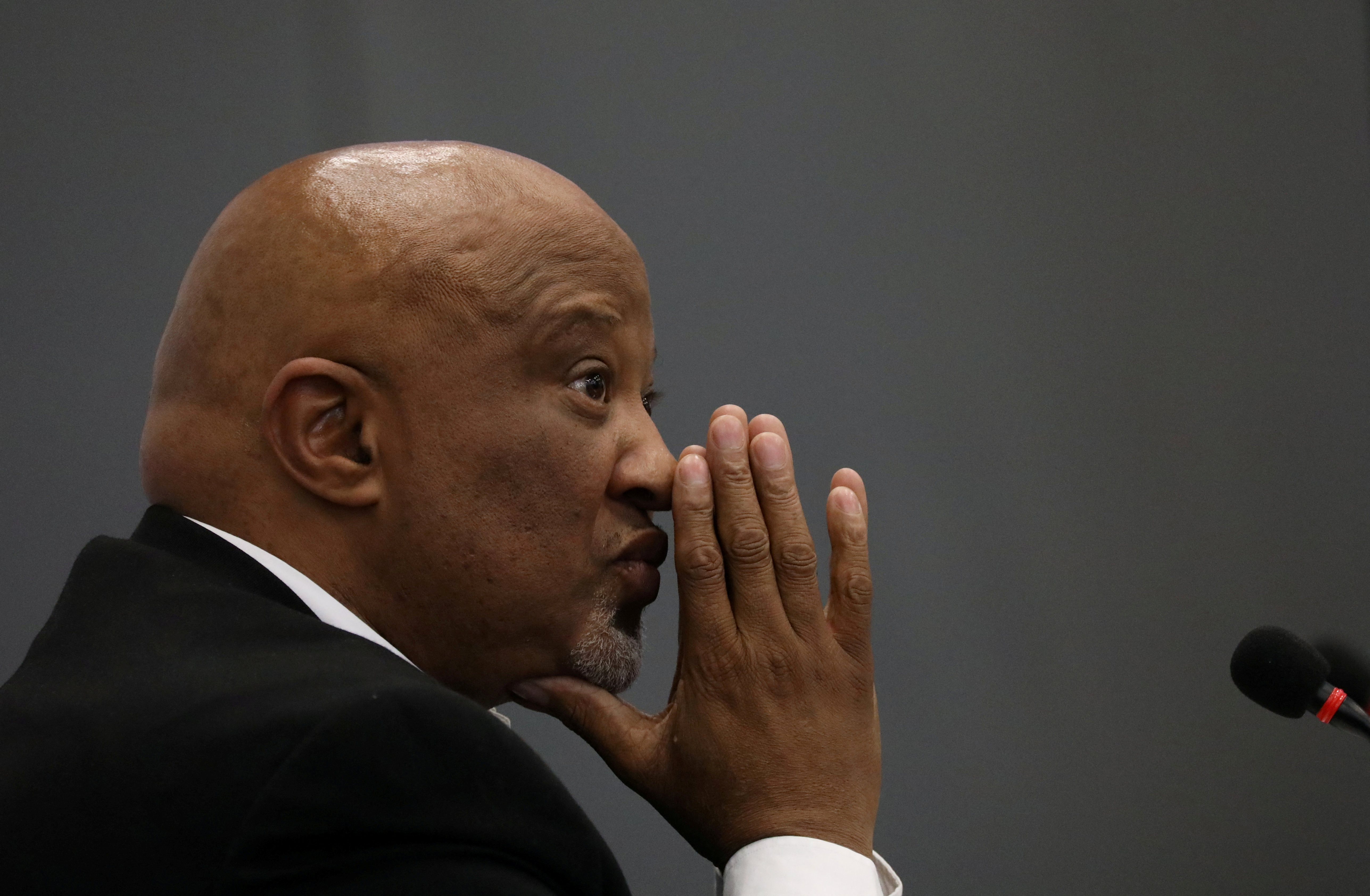 FILE PHOTO: Former Deputy Finance Minister Mcebisi Jonas gestures ahead of the Judicial Commission of Inquiry probing state capture in Johannesburg
