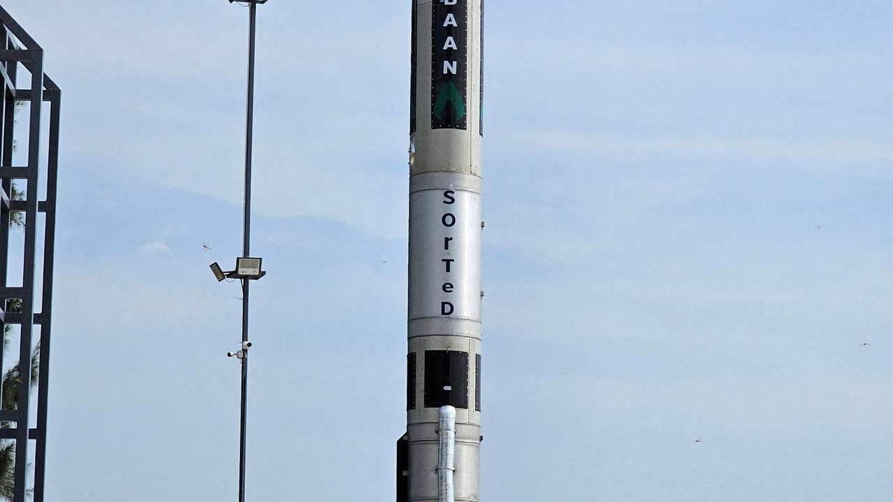 FILE PHOTO: Agnibaan SubOrbital Technological Demonstrator (SOrTeD), vehicle is seen at Agnikul's Launchpad at Satish Dhawan Space Center in Sriharikota