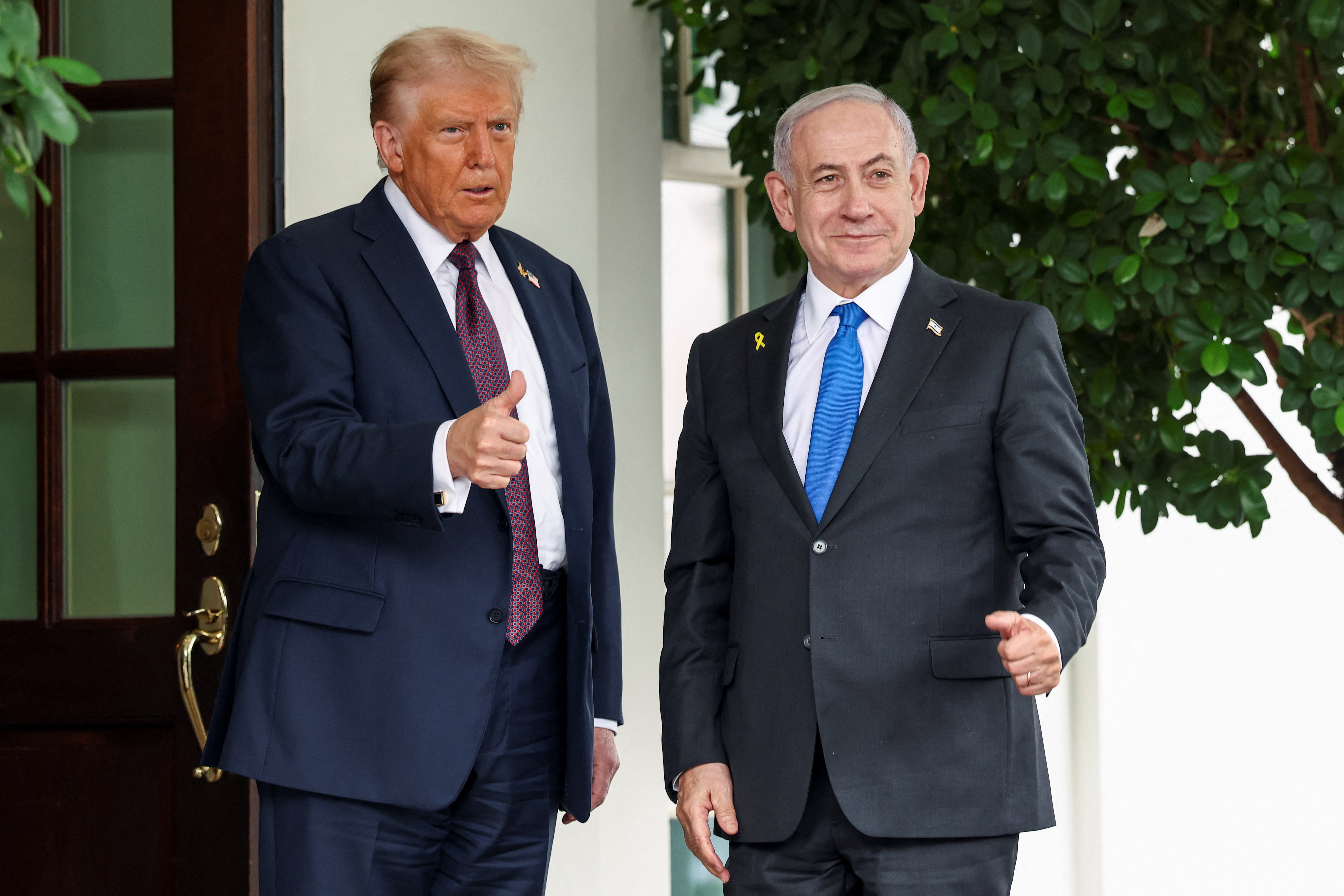 U.S. President Trump meets Israeli PM Netanyahu at the White House in Washington