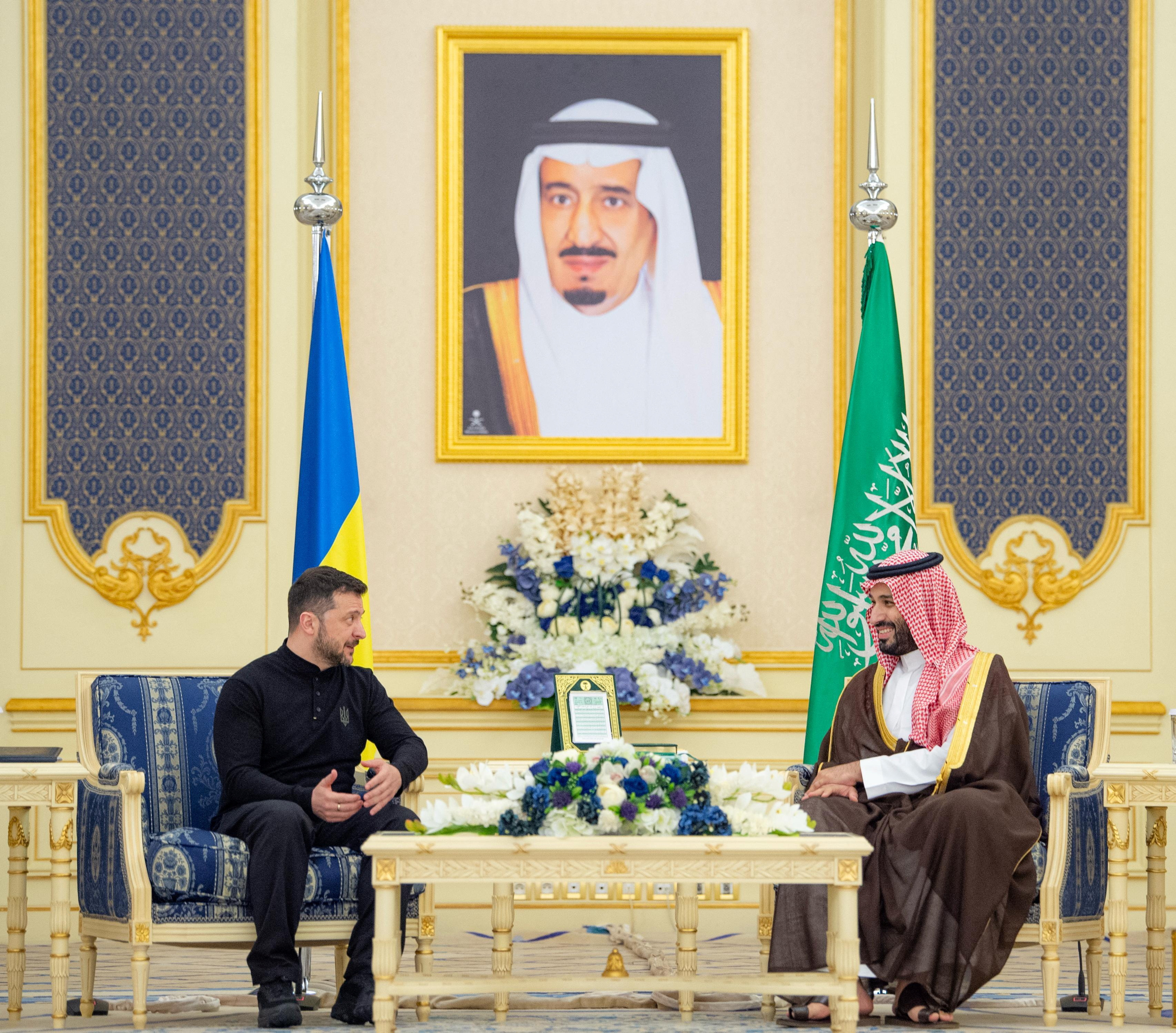 Ukrainian President Volodymyr Zelenskiy meets Saudi Crown Prince, Mohammed bin Salman, during his visit to Jeddah