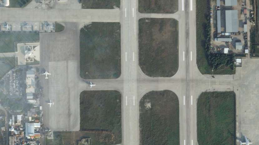 A satellite image, according to Reuters analysis, shows the C5-SKY jet taxiing to the runway before its flight out of Syria