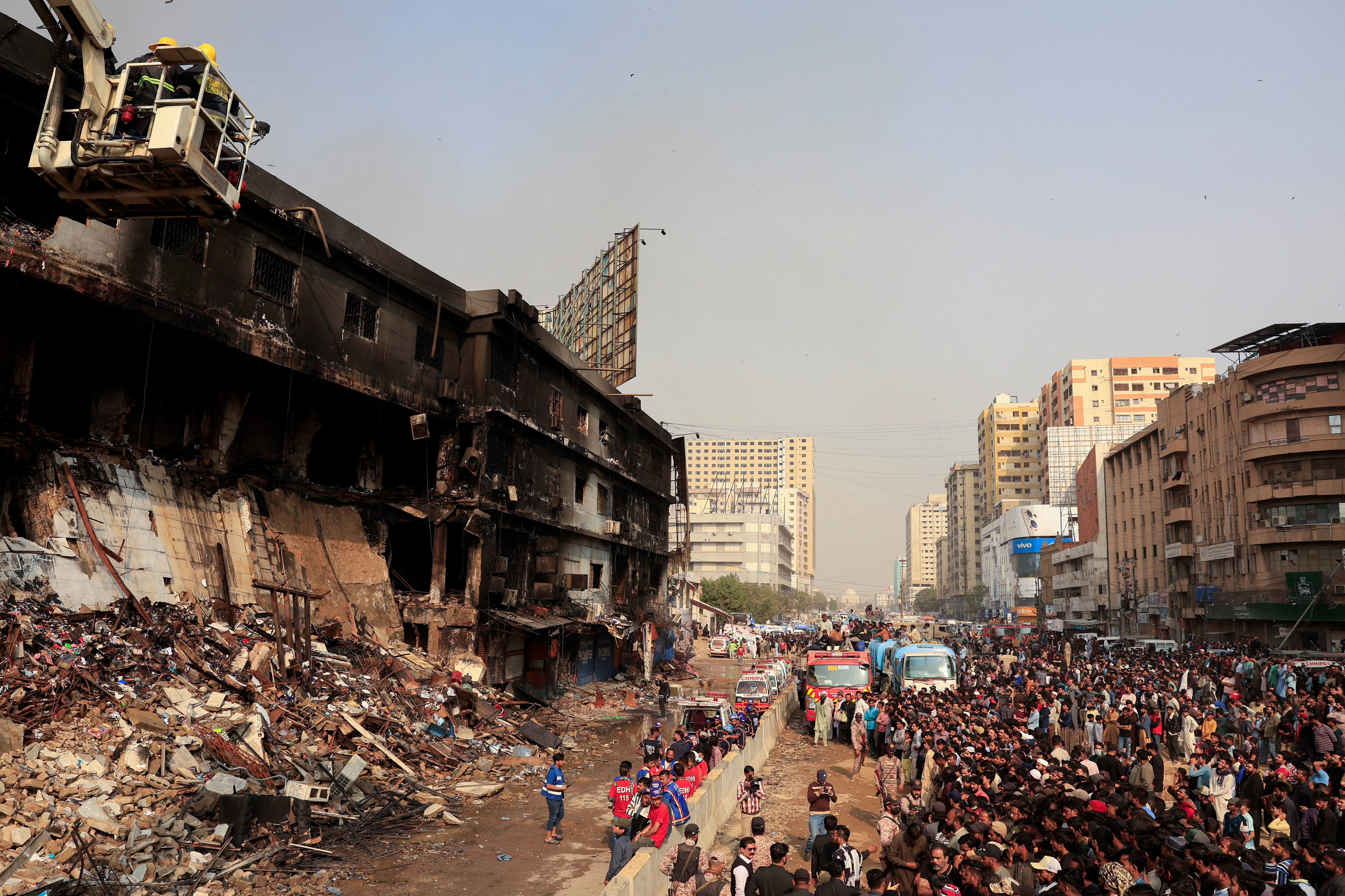 Aftermath of fire in a shopping mall in Karachi