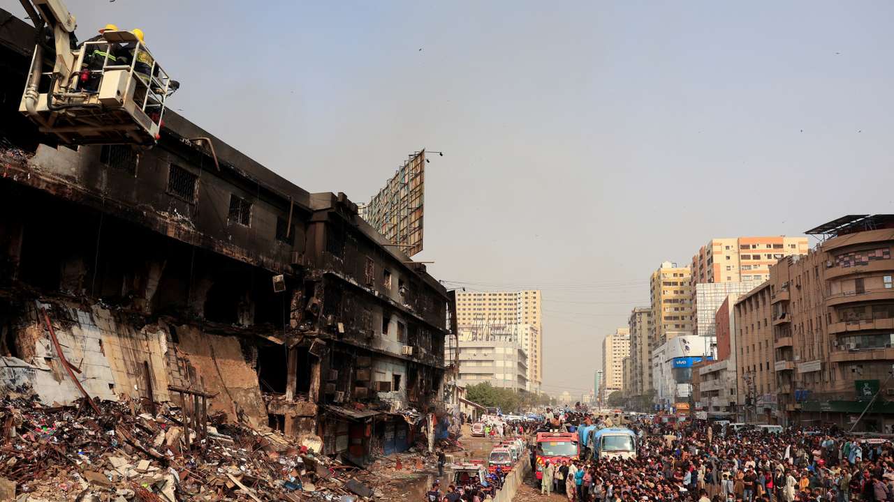 Aftermath of fire in a shopping mall in Karachi