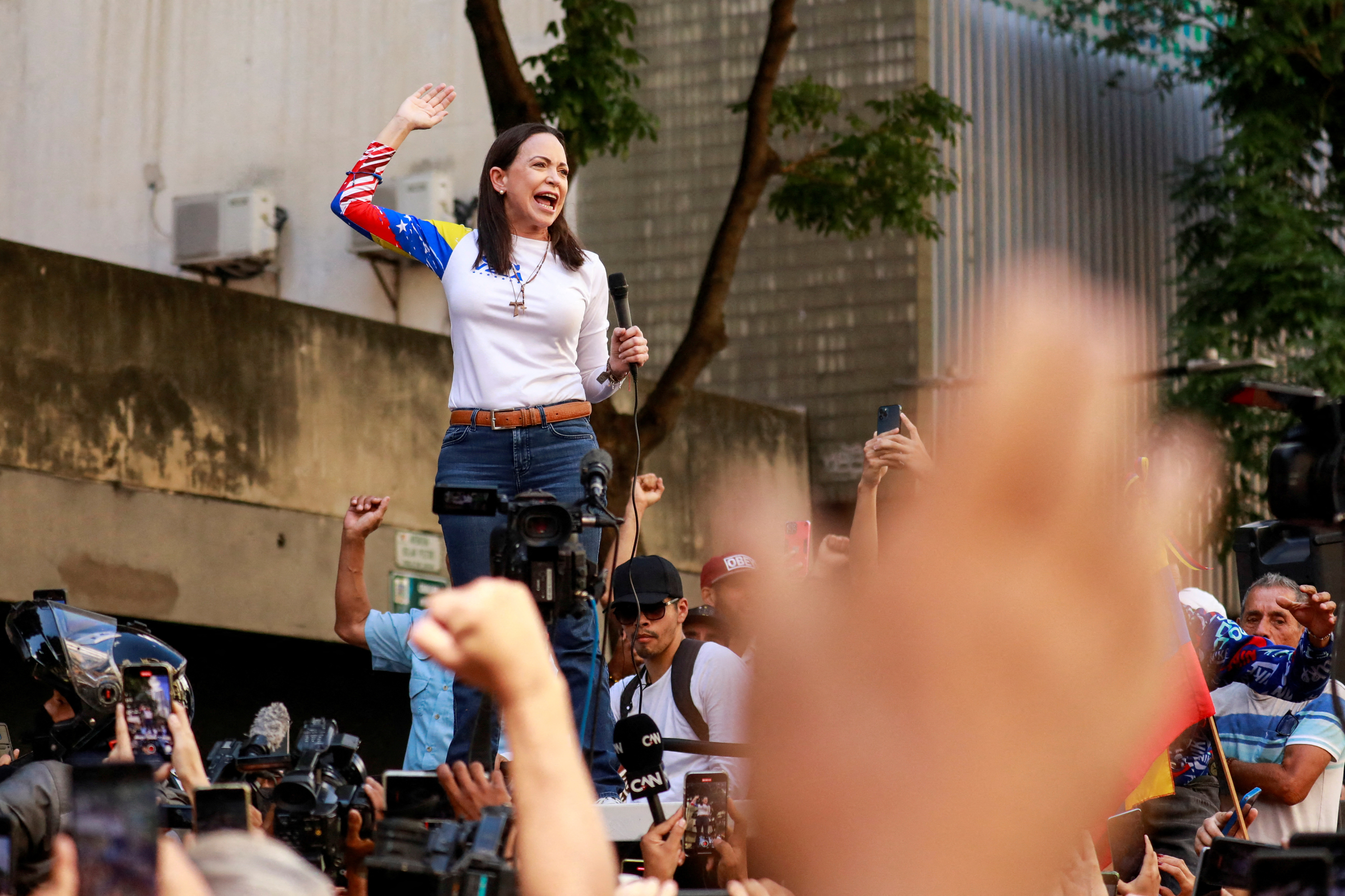 Venezuela opposition leader Machado appears at protest