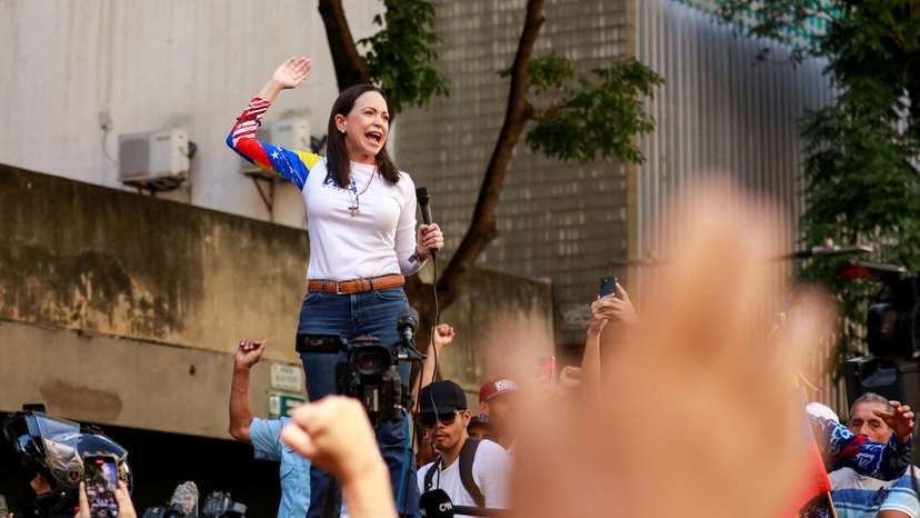 Venezuela opposition leader Machado appears at protest