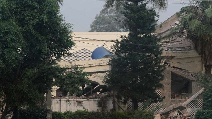 A view shows a damaged building after it was hit by an Indian strike in Muridke