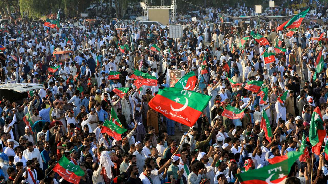 FILE PHOTO: Supporters of jailed former Pakistani PM Khan attend a rally in Islamabad