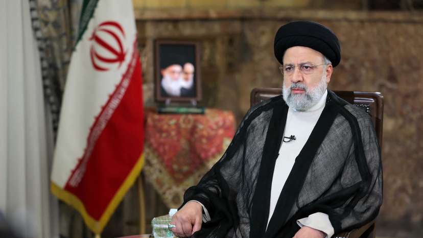 Iranian President Ebrahim Raisi attends a TV interview in Tehran