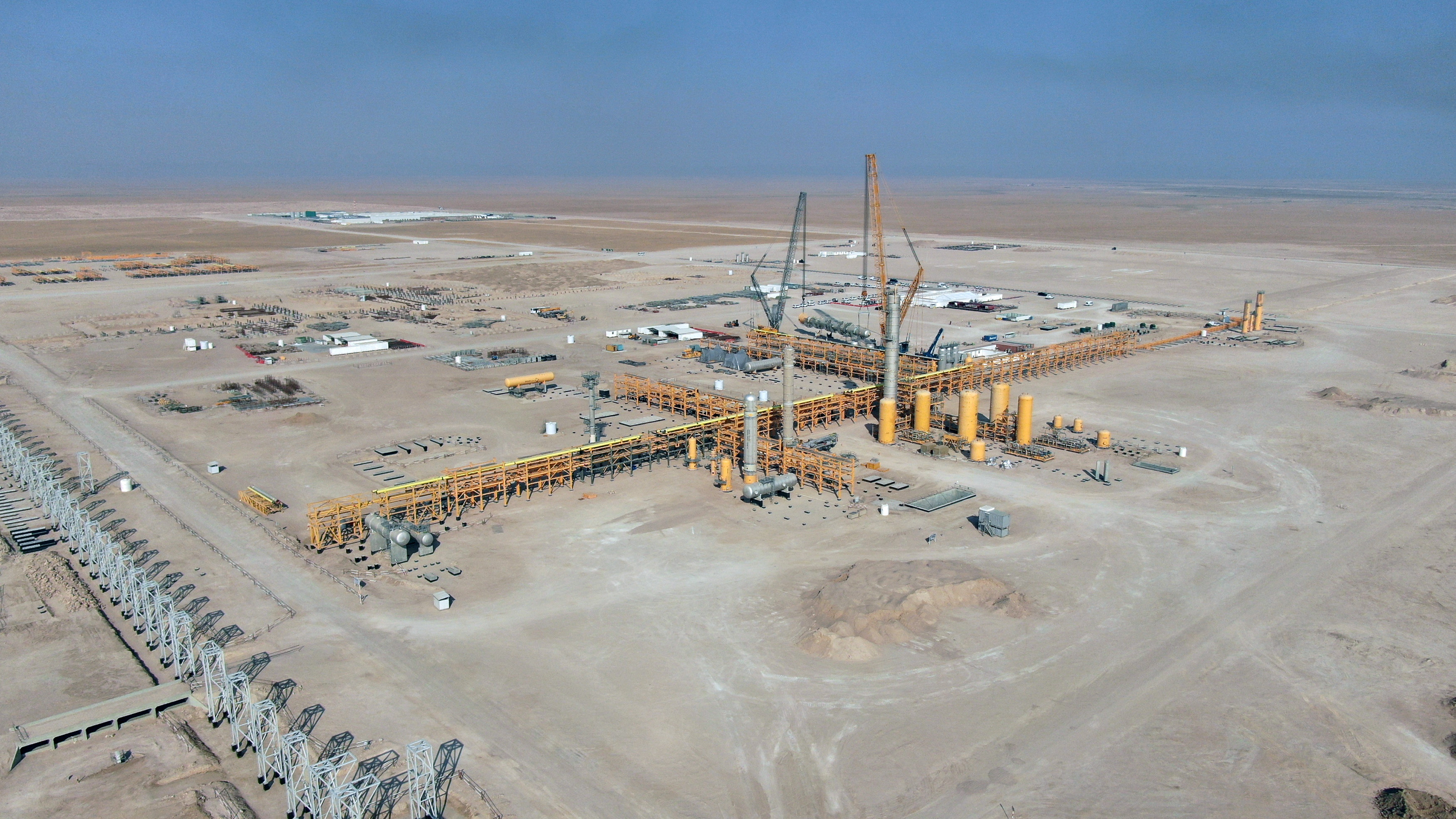 A general view shows the central station gas processing plant at Rumaila oilfield in Basra