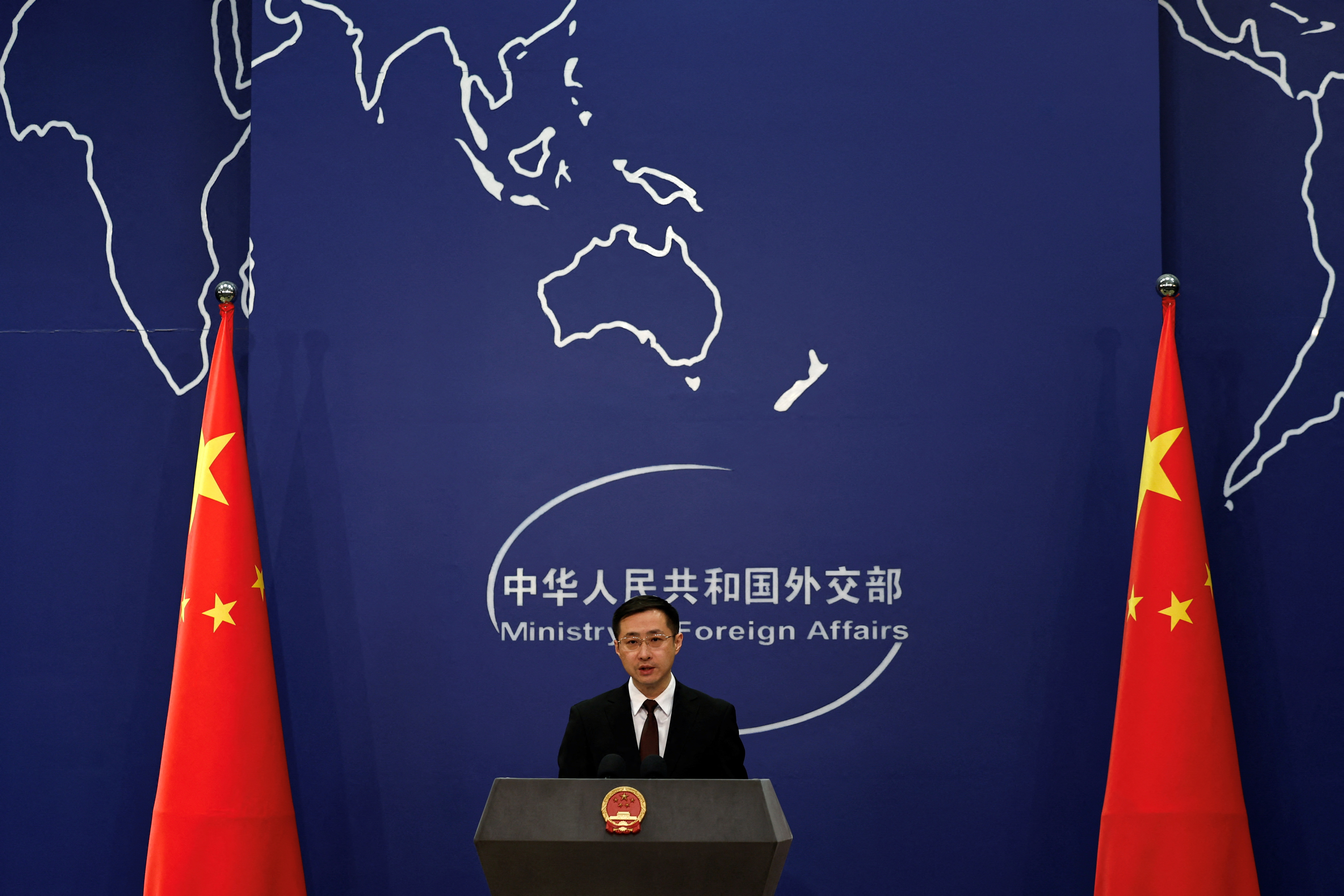Chinese Foreign Ministry spokesperson Lin Jian speaks during a press conference in Beijing