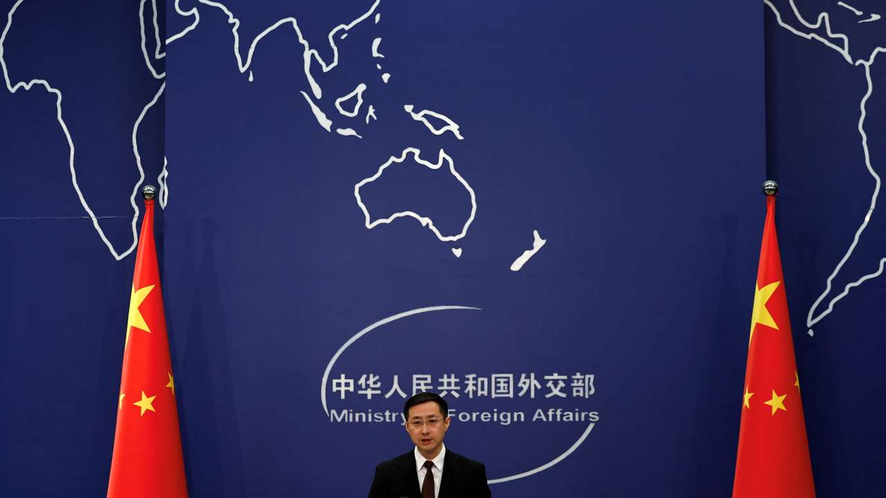 Chinese Foreign Ministry spokesperson Lin Jian speaks during a press conference in Beijing