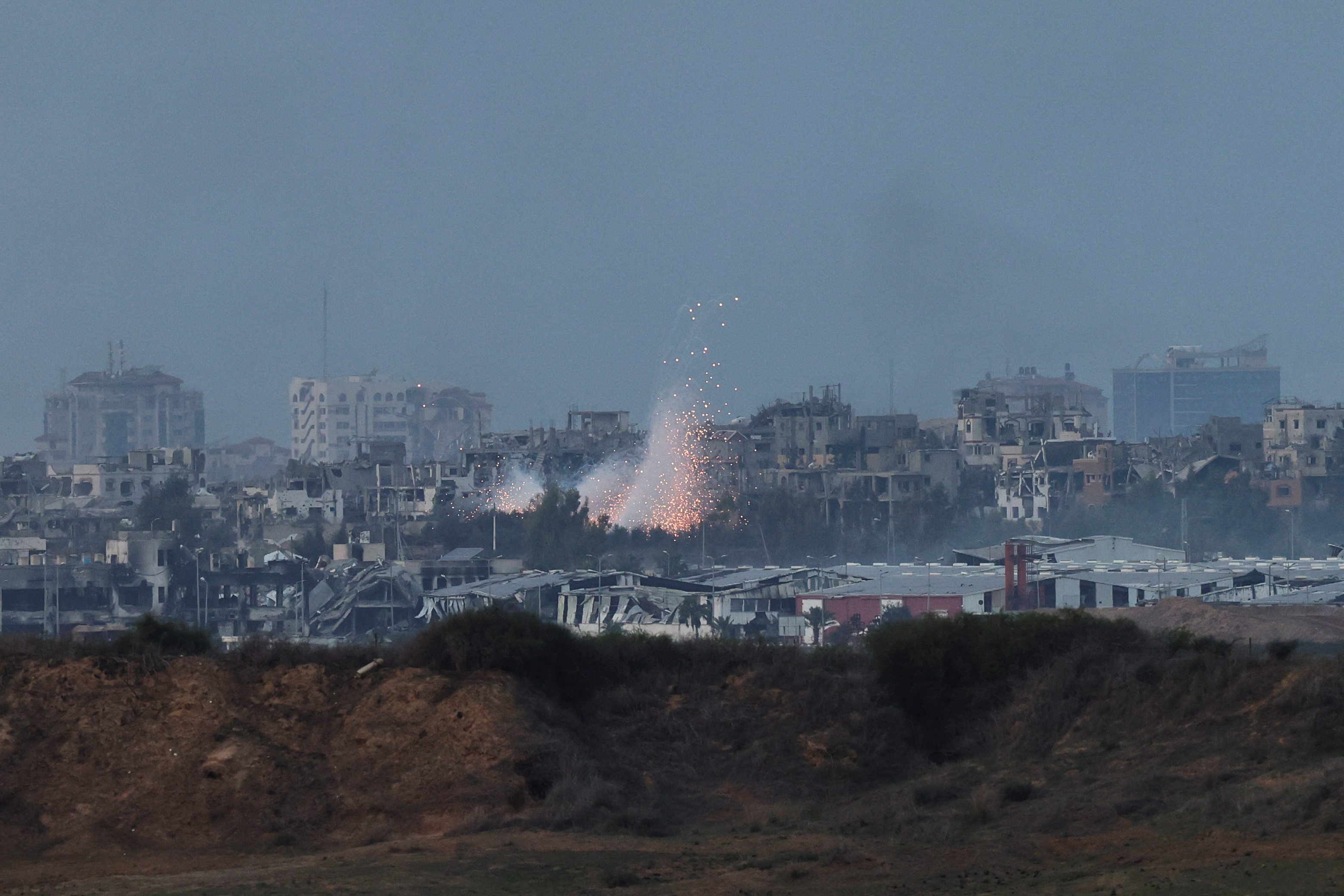 Smoke rises over Gaza, as seen from southern Israel
