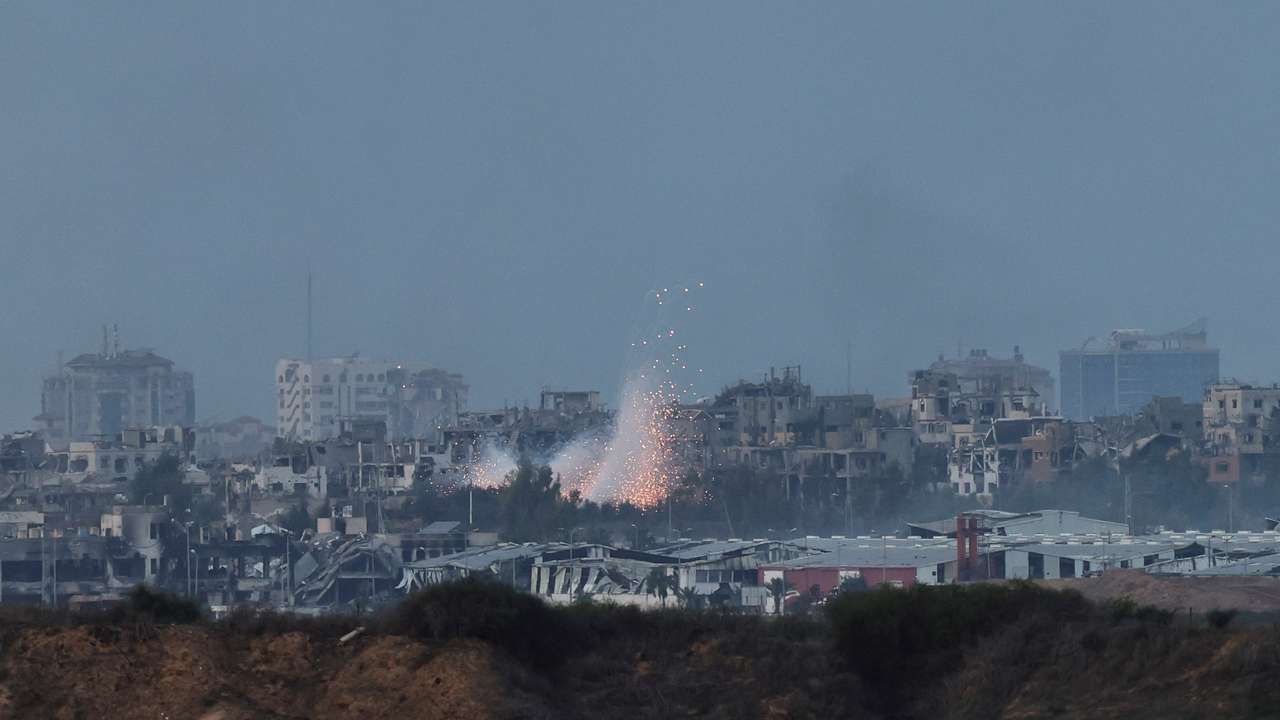Smoke rises over Gaza, as seen from southern Israel