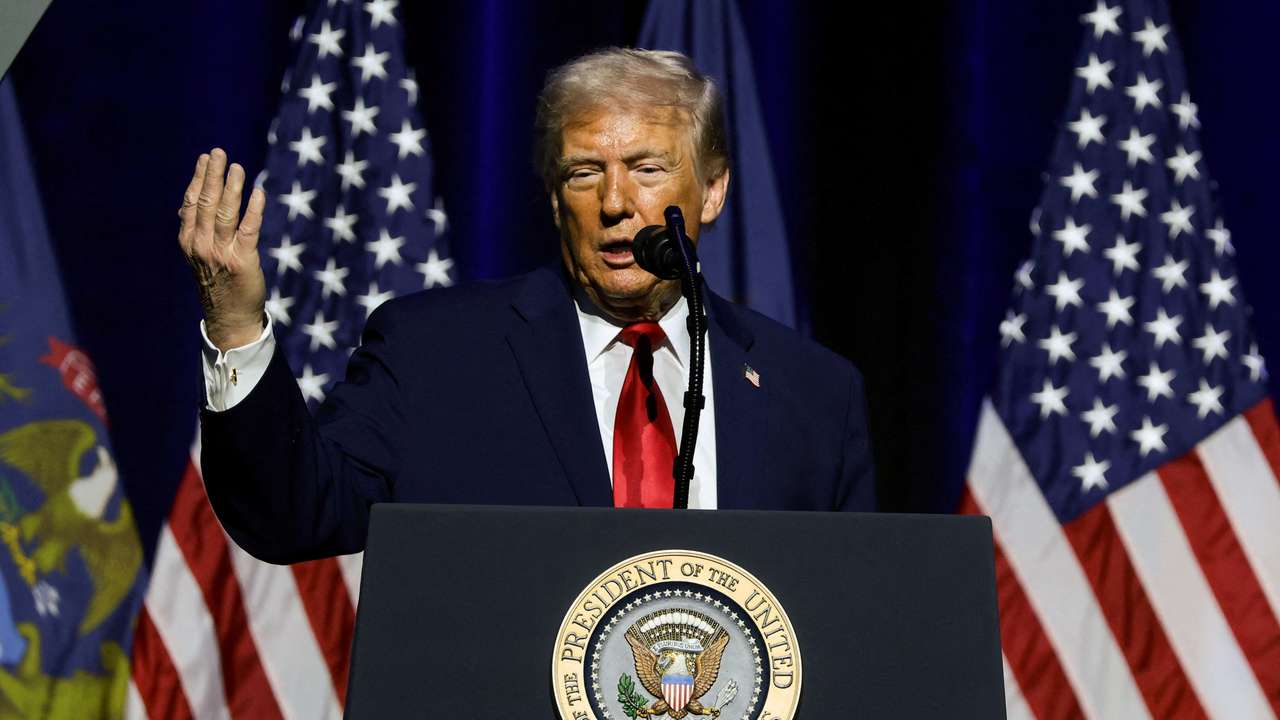 FILE PHOTO: U.S. President Trump delivers remarks at The Detroit Economic Club in Detroit