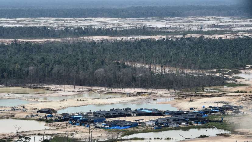 FILE PHOTO: A view shows an illegal gold mining camp during a police operation to destroy illegal machinery and equipment used by wildcat miners in Madre de Dios,