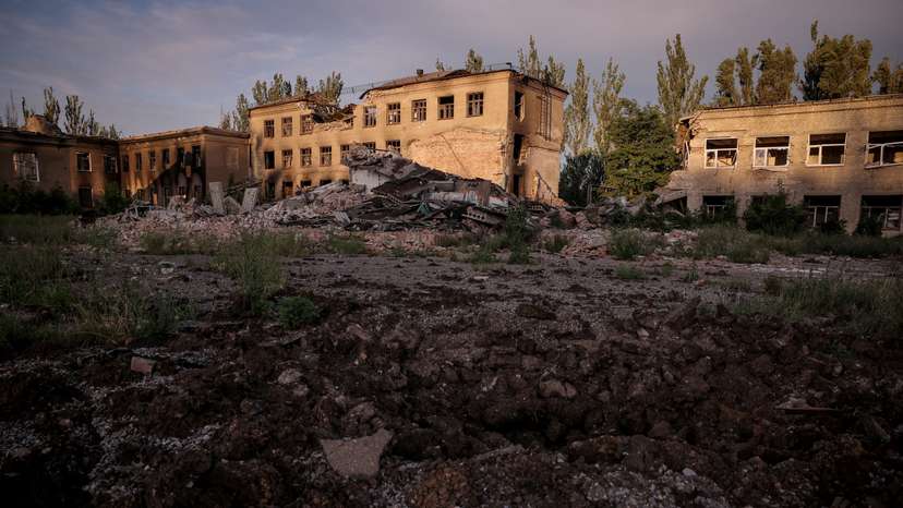 FILE PHOTO: A view shows heavily damaged buildings in the frontline town of Chasiv Yar