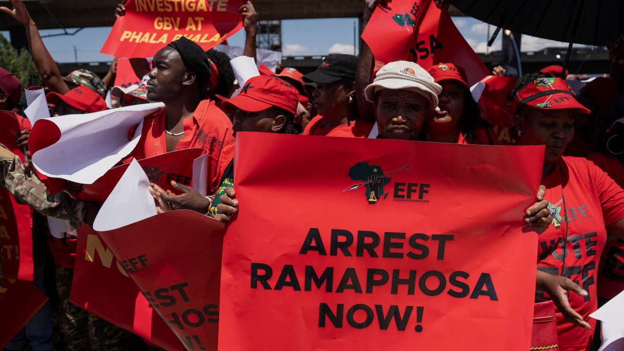Members of the Economic Freedom Fighters (EFF) protest in Johannesburg