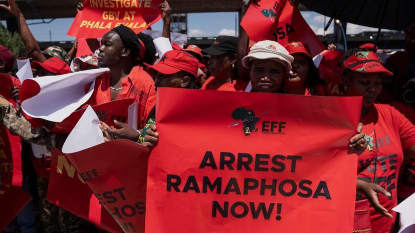 Members of the Economic Freedom Fighters (EFF) protest in Johannesburg