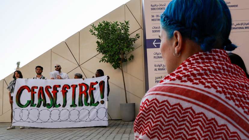 Climate activists protest in support of Palestinians in Gaza at COP28 in Dubai