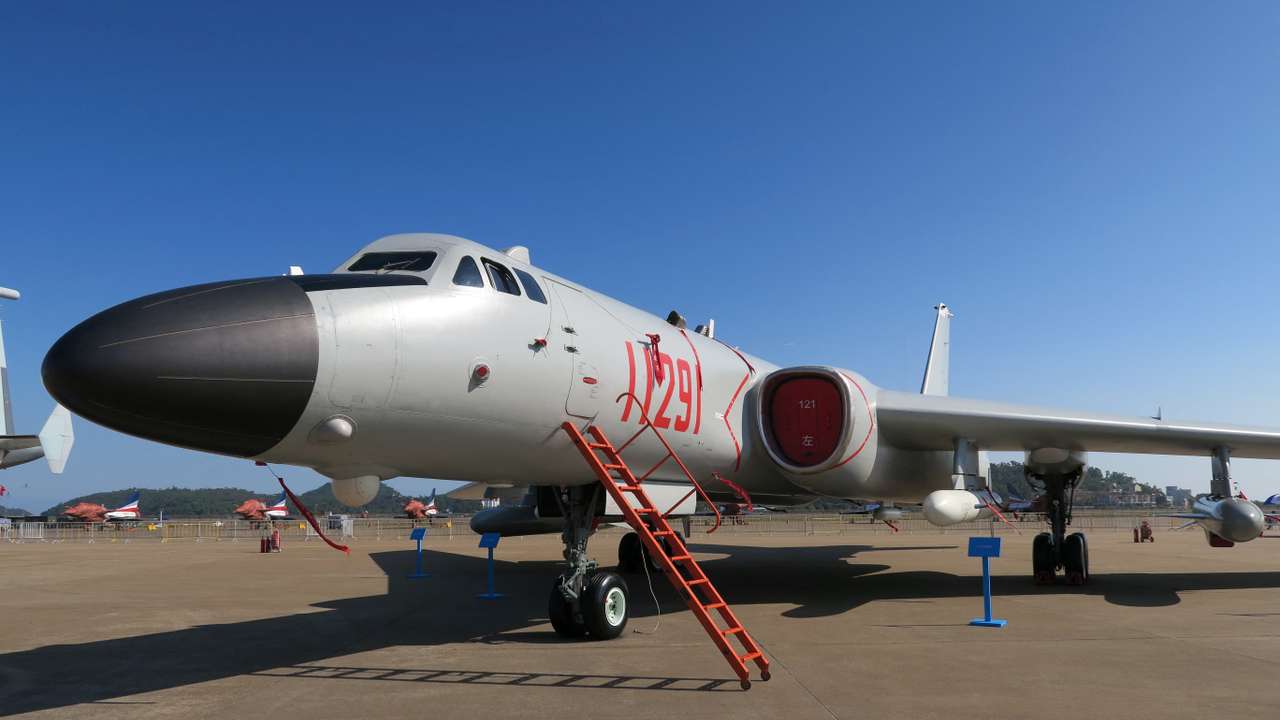 A H-6 Bomber is displayed at the Zhuhai Air Show in China