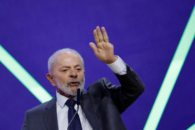 FILE PHOTO: Brazil's President Luiz Inacio Lula da Silva speaks during the national technology conference in Brasilia