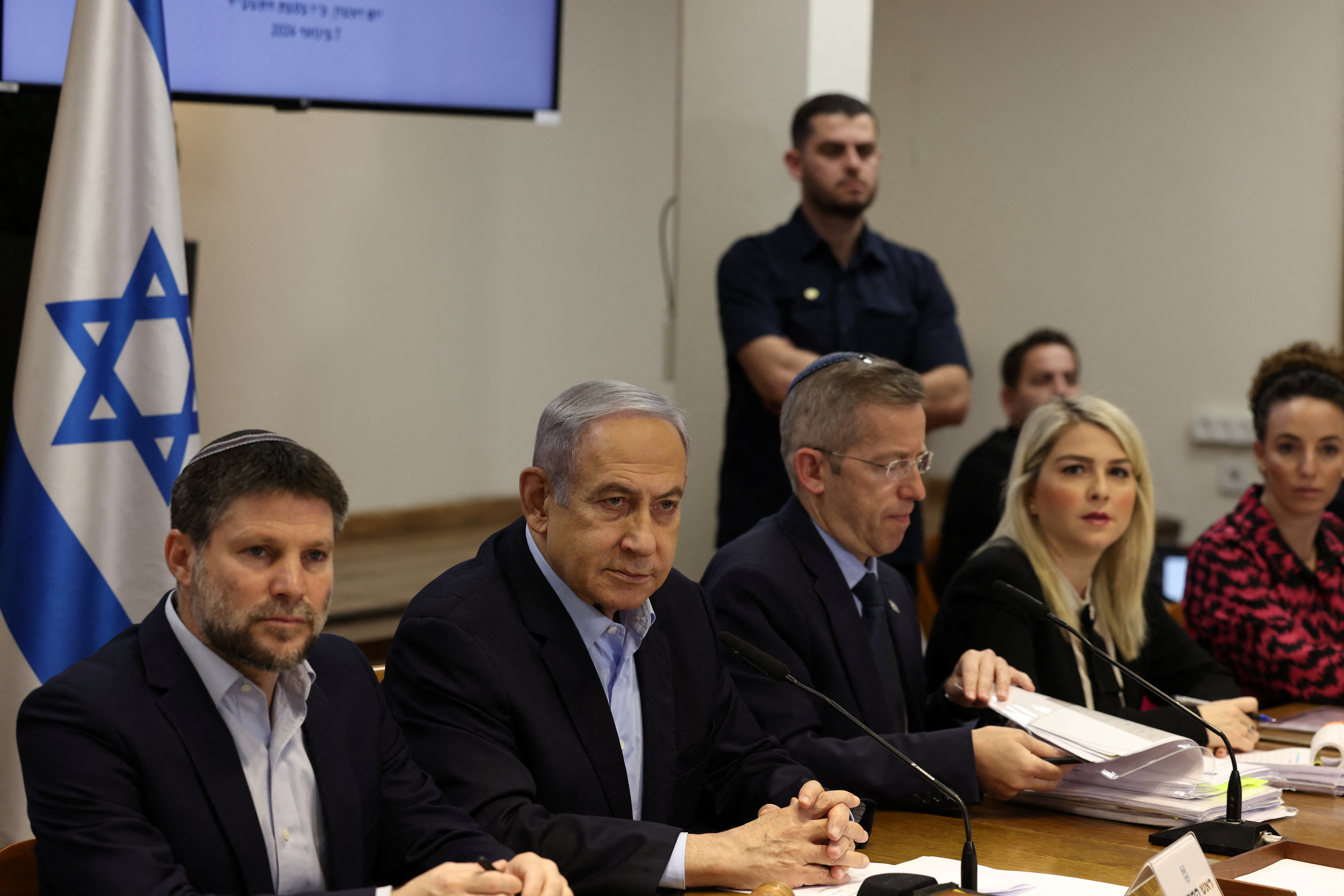 Israeli Prime Minister Benjamin Netanyahu convenes the weekly cabinet meeting, in Tel Aviv