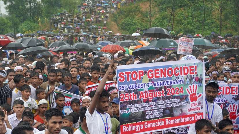 FILE PHOTO: Rohingya refugees mark seventh anniversary of fleeing from Myanmar, in Cox's Bazar