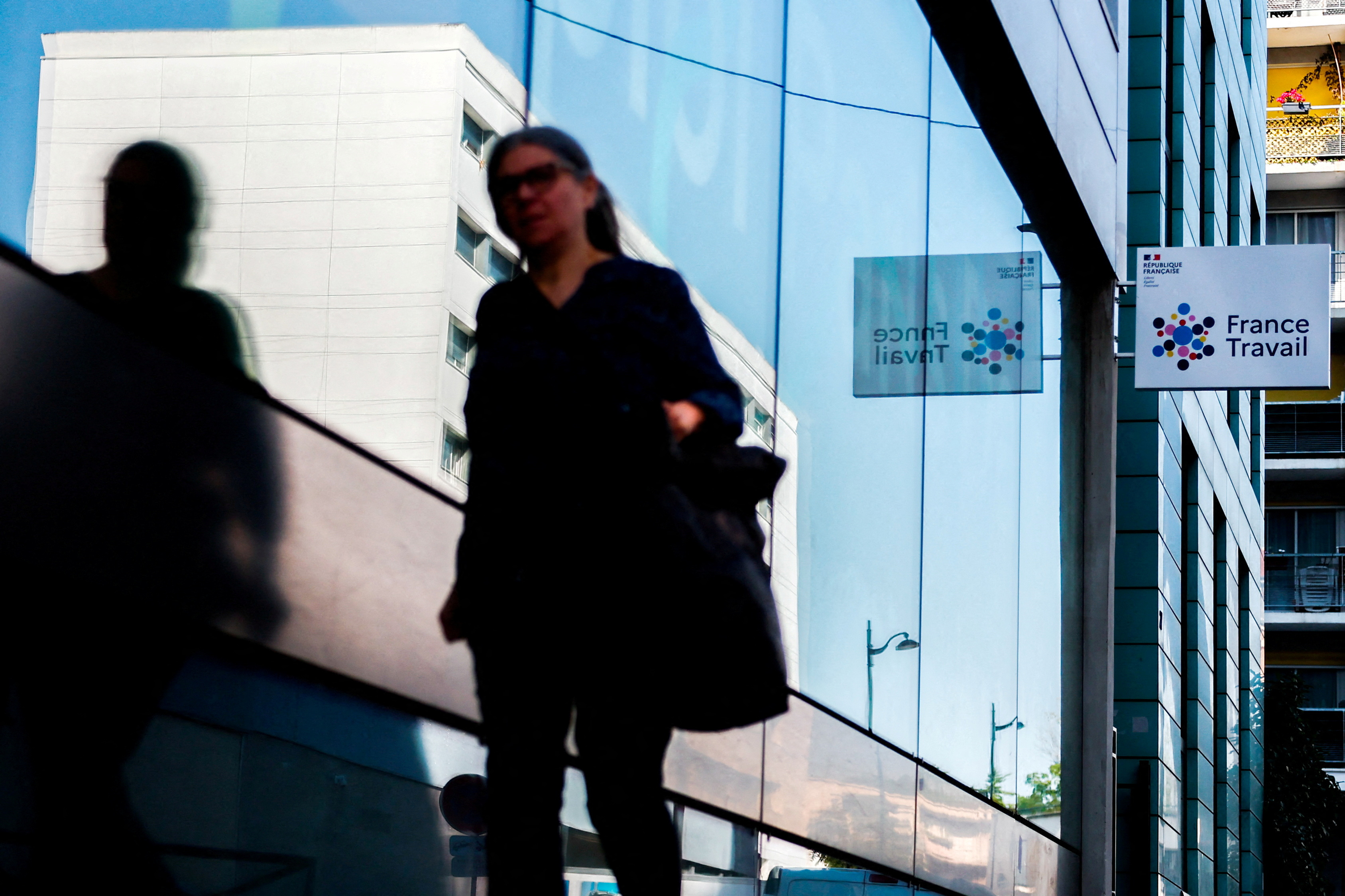 FILE PHOTO: The France Travail logo in Paris