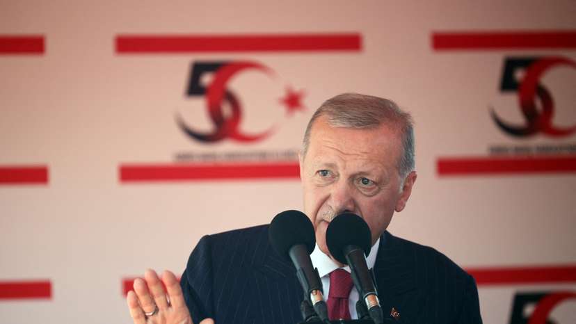 Turkish President Tayyip Erdogan attends a military parade to mark the 1974 Turkish invasion of Cyprus in response to a short-lived Greek-inspired coup, in the Turkish-controlled northern Cyprus, in the divided city of Nicosia