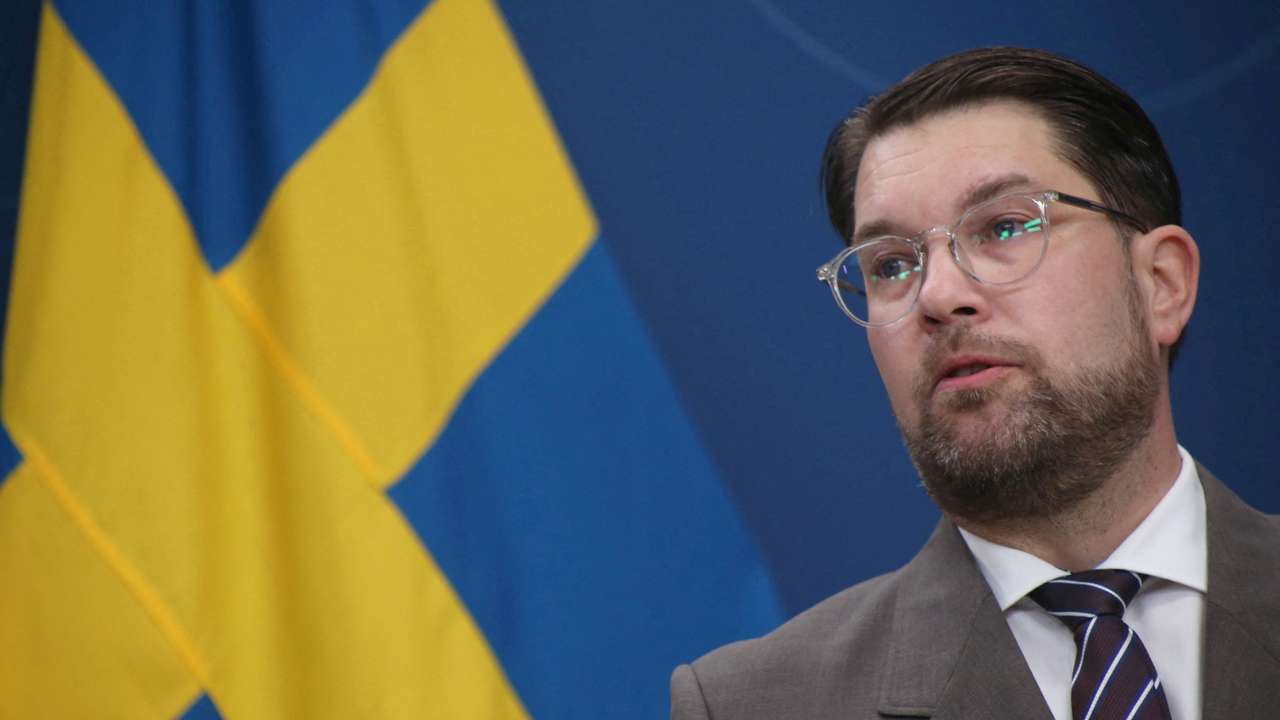 Sweden Democrats Party leader Jimmie Akesson attends a press conference in Stockholm