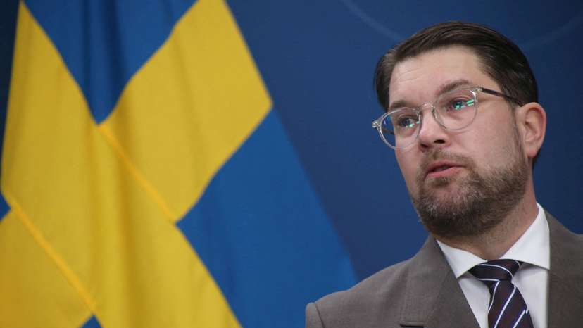 Sweden Democrats Party leader Jimmie Akesson attends a press conference in Stockholm