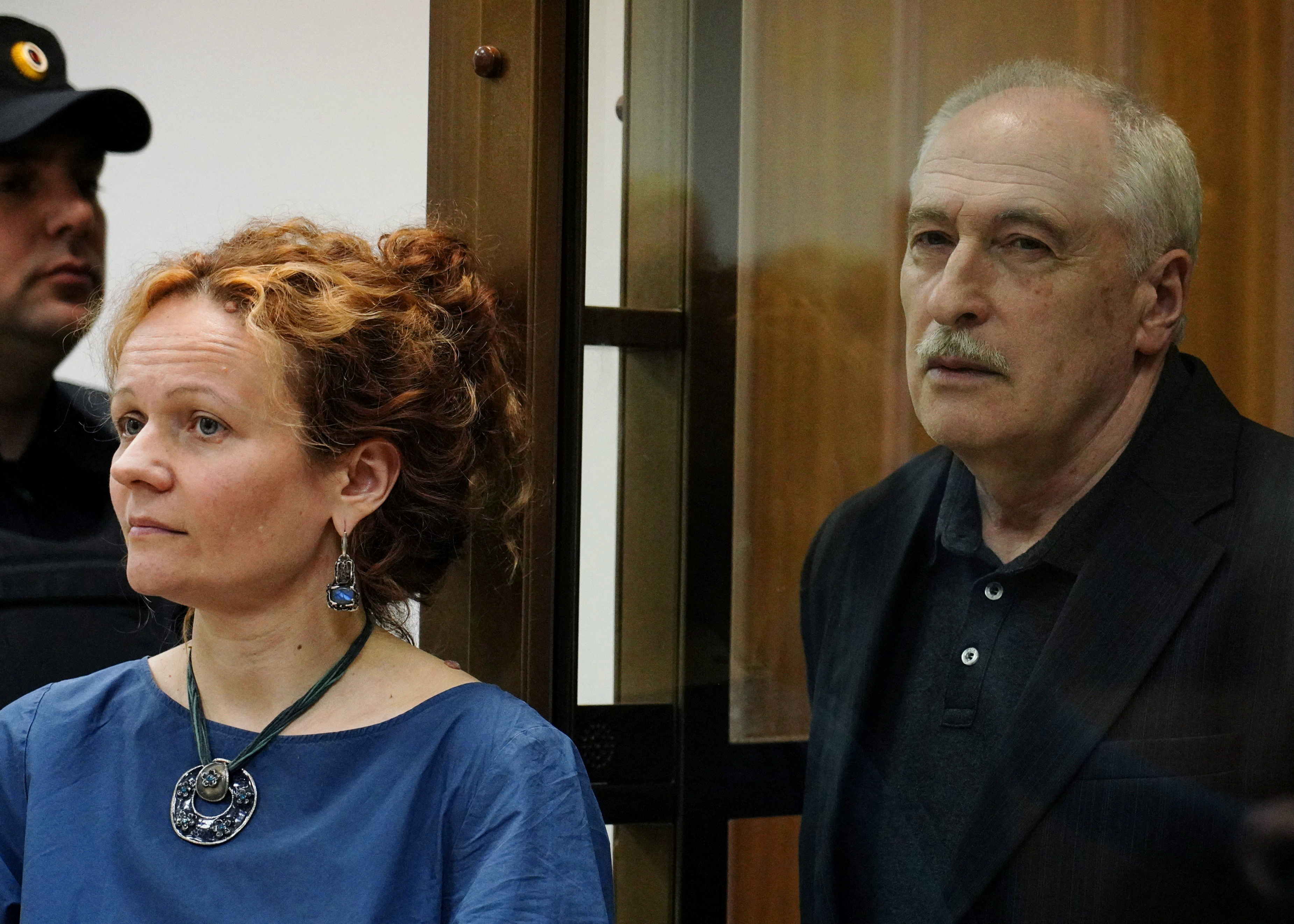 Russian physicist Valery Golubkin, accused of treason, attends a court hearing in Moscow