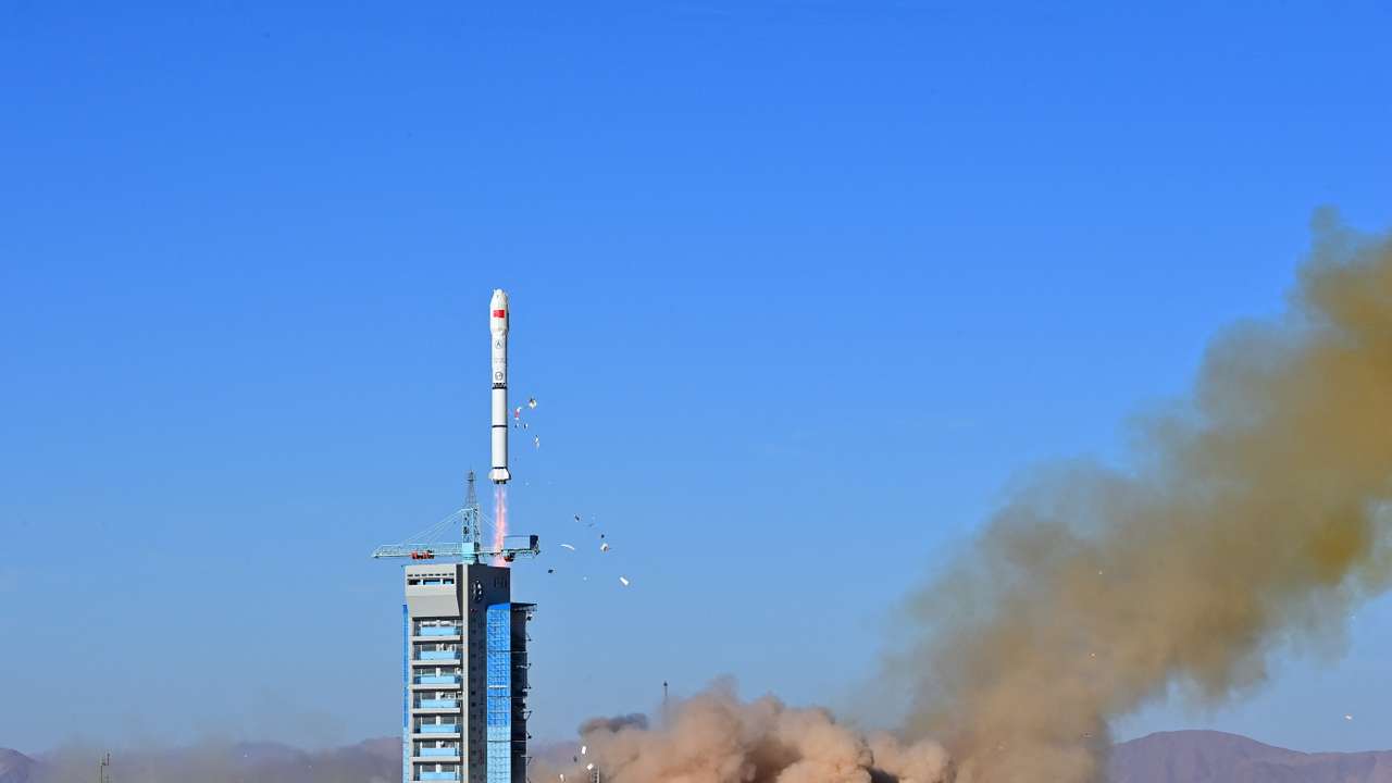 Long March-2C carrier rocket carrying satellite MISRSAT-2 takes off from the Jiuquan Satellite Launch Center