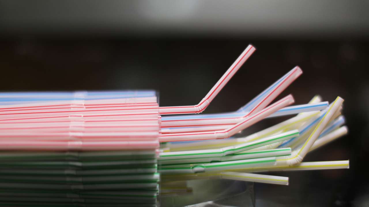 Plastic straws are on display in a shop in Nice