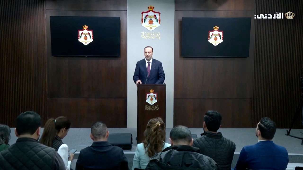 Jordanian Government spokesperson Mohammad Al Momani speaks during a press conference in Amman