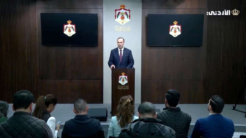 Jordanian Government spokesperson Mohammad Al Momani speaks during a press conference in Amman