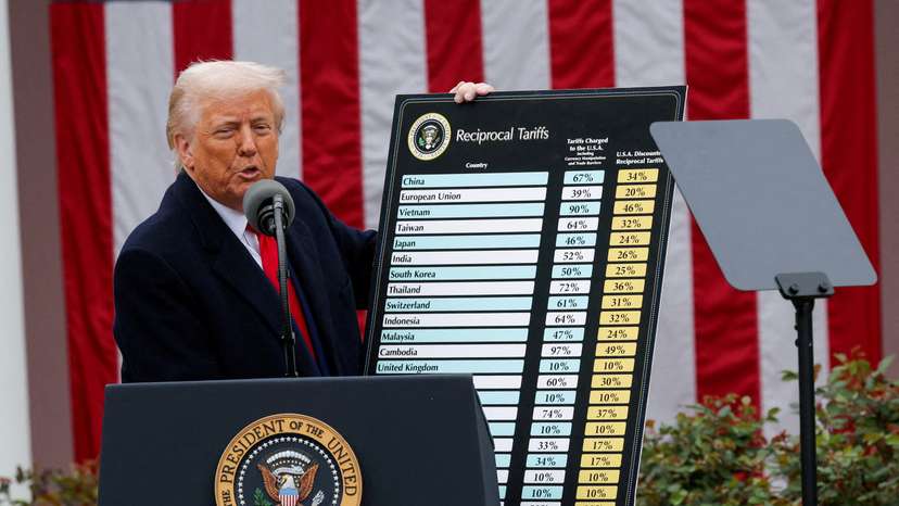FILE PHOTO: U.S. President Trump delivers remarks on tariffs, at the White House