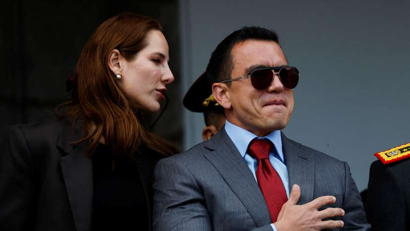 Ecuador's President Daniel Noboa attends a military change of guard ceremony in Quito