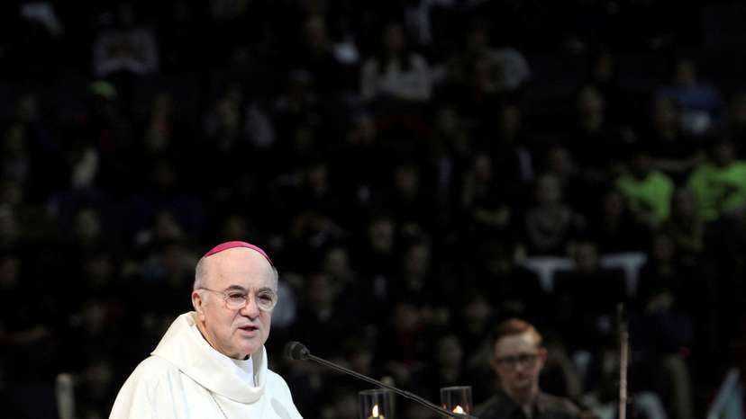 FILE PHOTO: Archbishop Carlo Maria Vigano speaks during a pro-life youth Mass at the Verizon Center in Washington