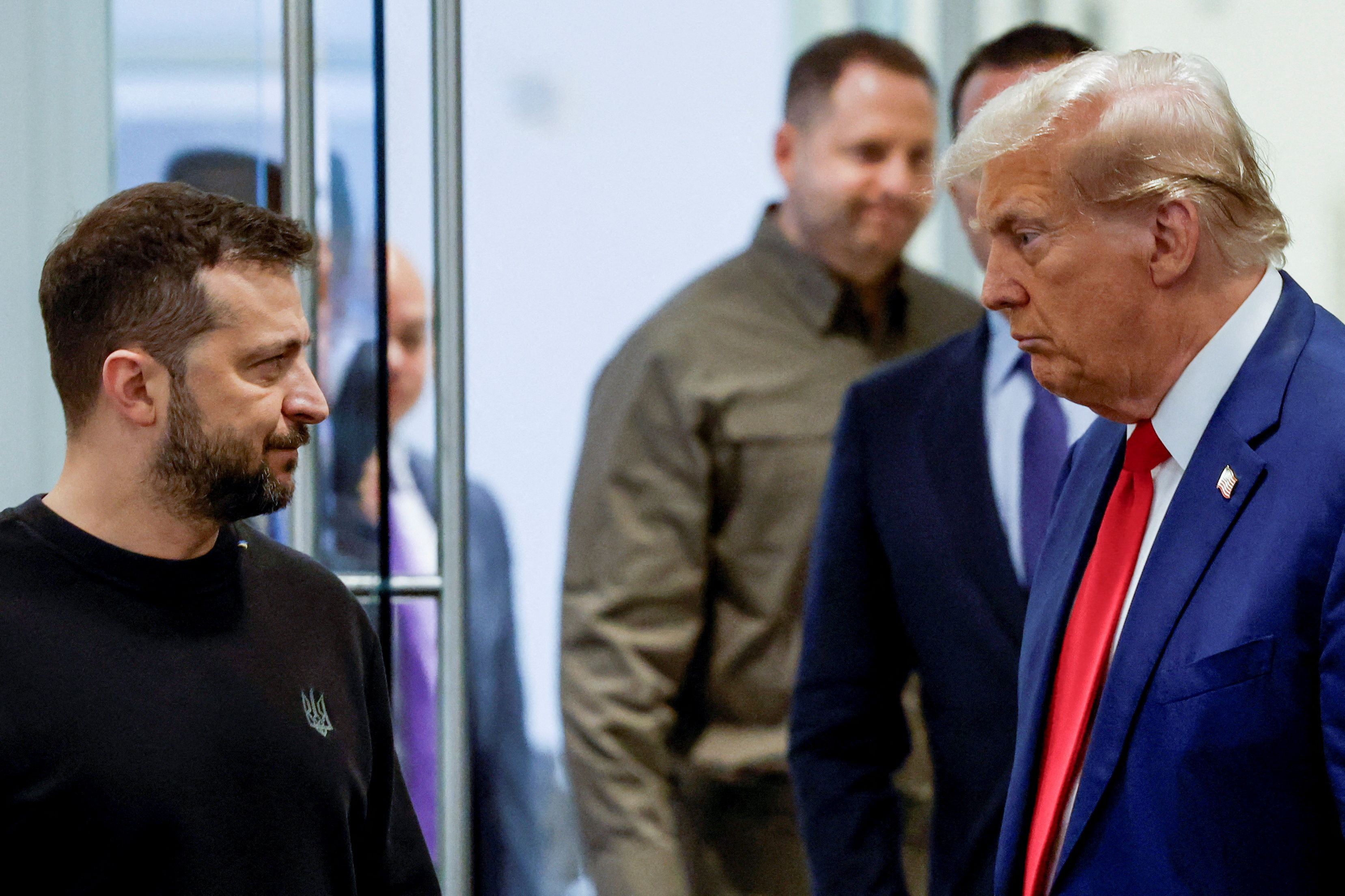 Republican presidential nominee and former U.S. President Donald Trump and Ukraine's President Volodymyr Zelenskiy meet in New York