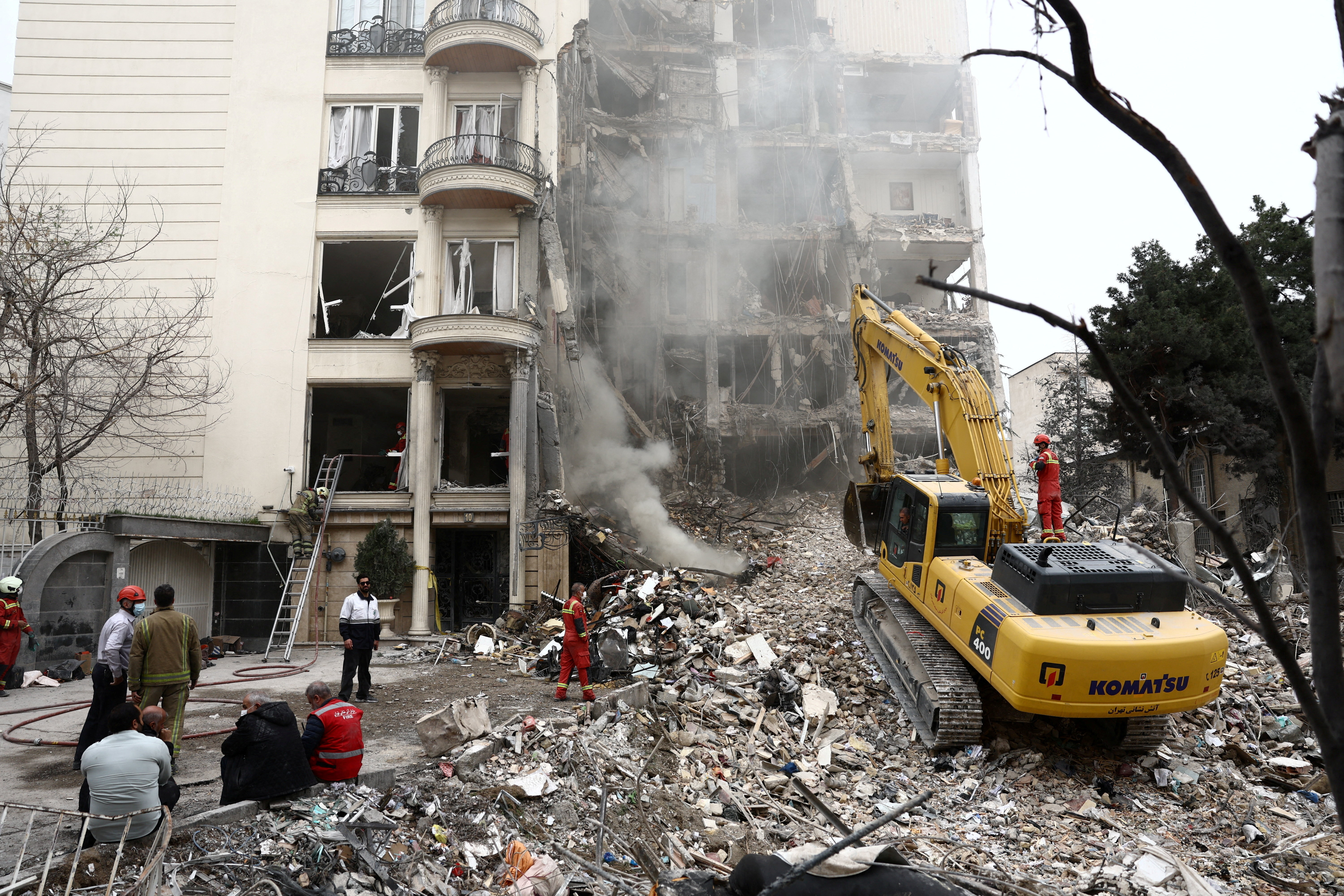 A view of a residential building damaged by a strike, Tehran