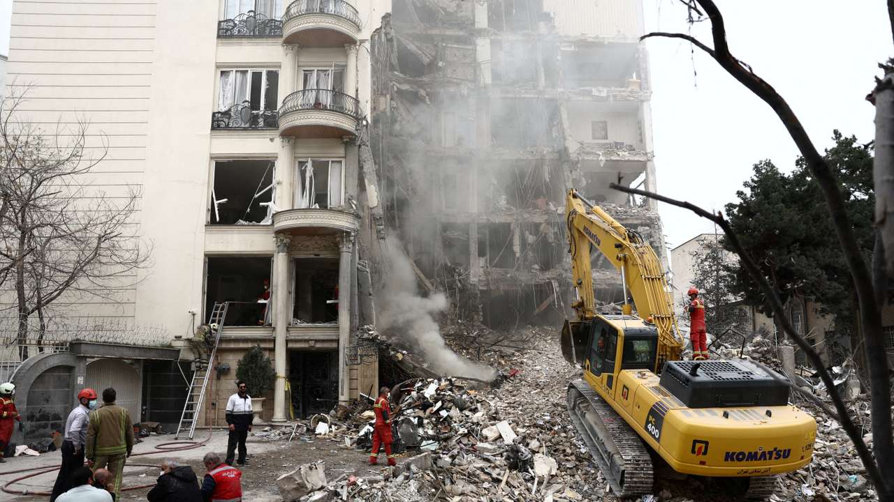 A view of a residential building damaged by a strike, Tehran