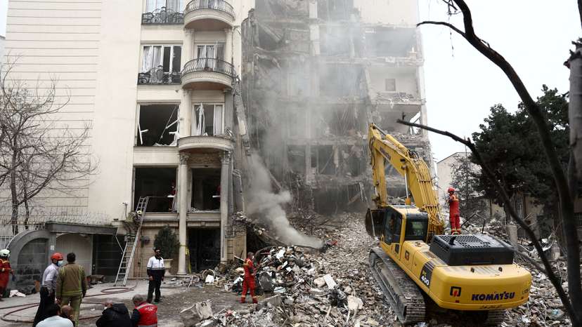 A view of a residential building damaged by a strike, Tehran